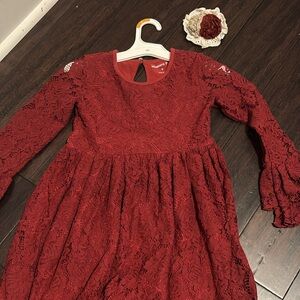 Mustard Pie Wine Lace Long Sleeve Party Dress